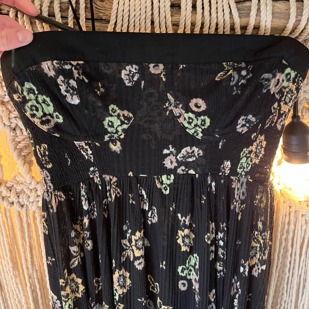 Black / Floral free people sheer midi dress // slits up both thighs